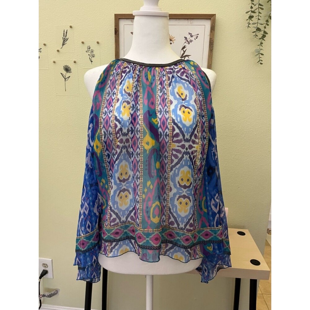 Zara Boho Halter Cold Shoulder Beaded Flowy Festival Blouse Top Size XL